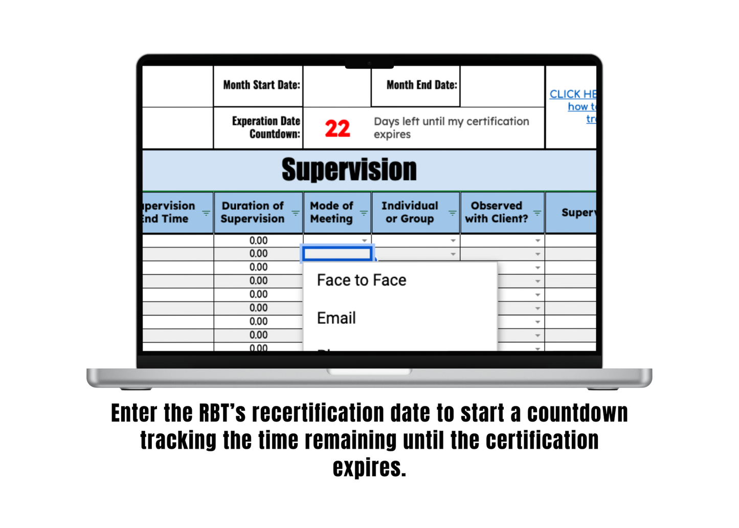 RBT Supervision Tracker (Google Sheet)