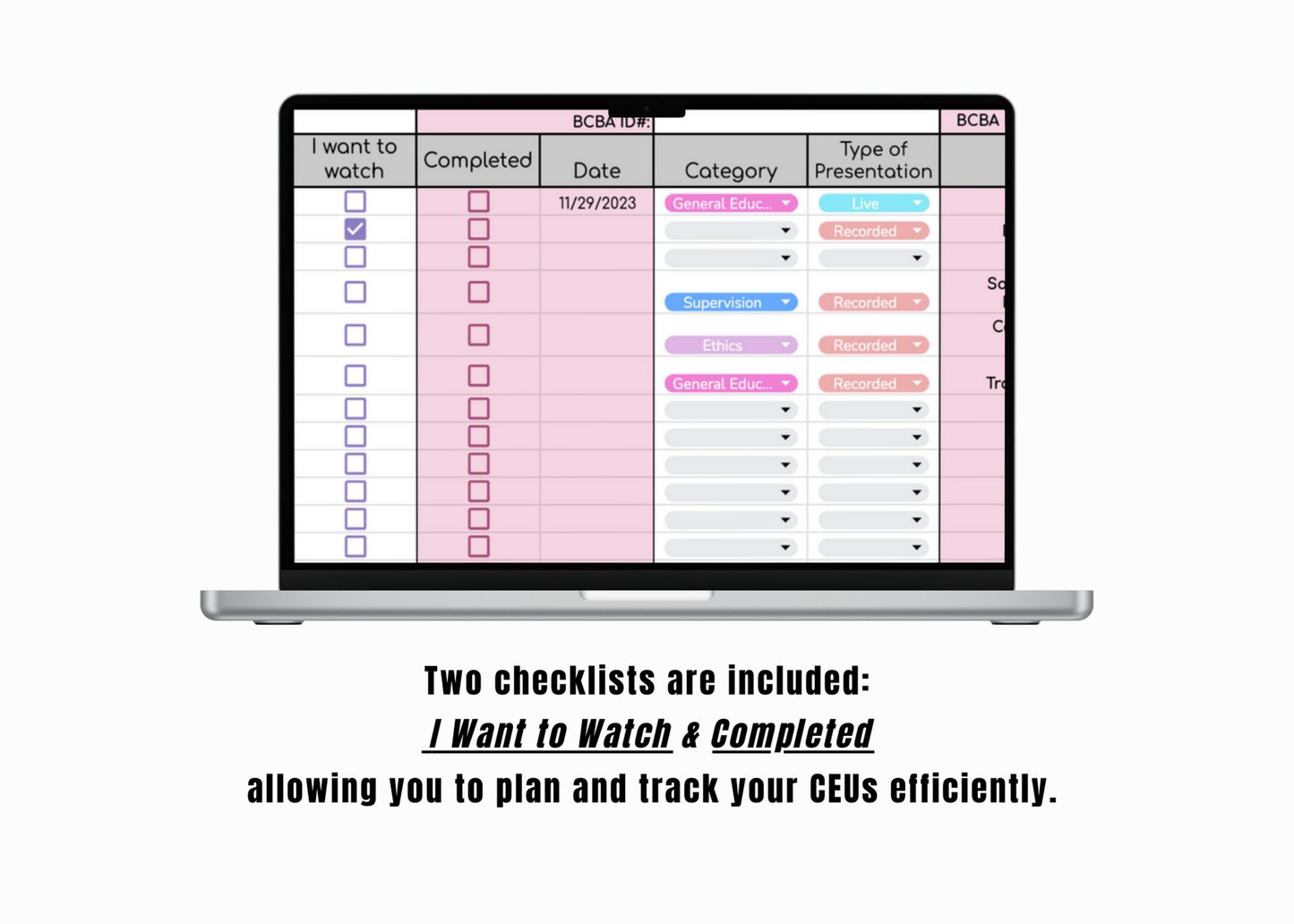 Google Sheet: CEU Tracker for BCBAs