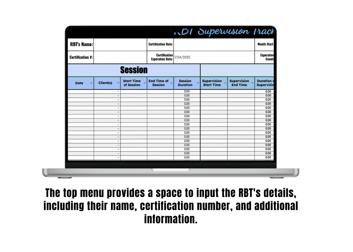 Google Sheet: RBT Supervision Tracker