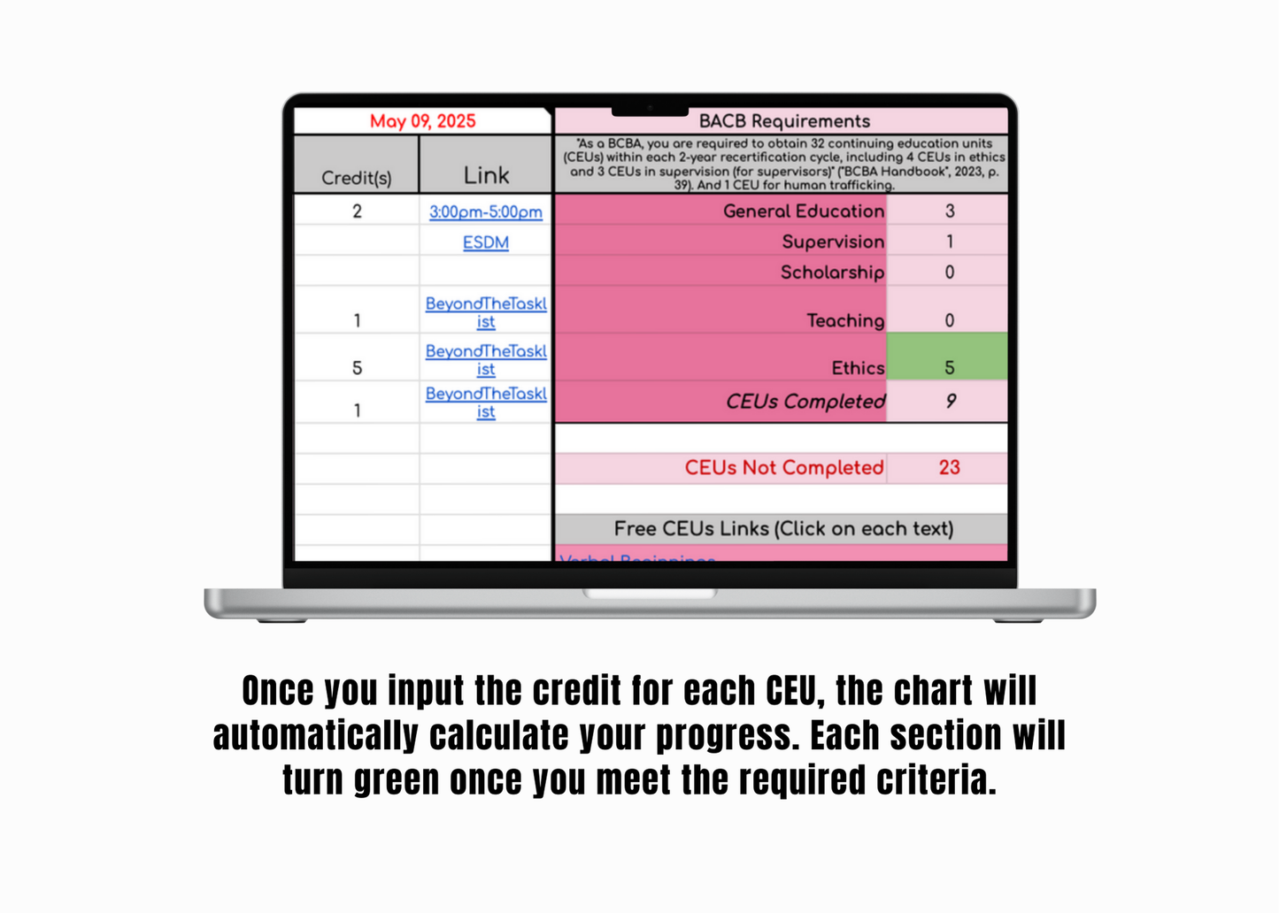 Google Sheet: CEU Tracker for BCBAs