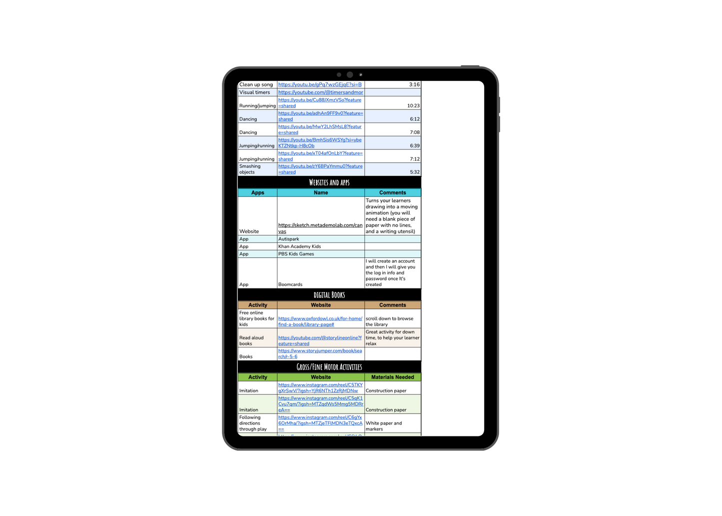 Google Sheet: ABA Session Activity Hub