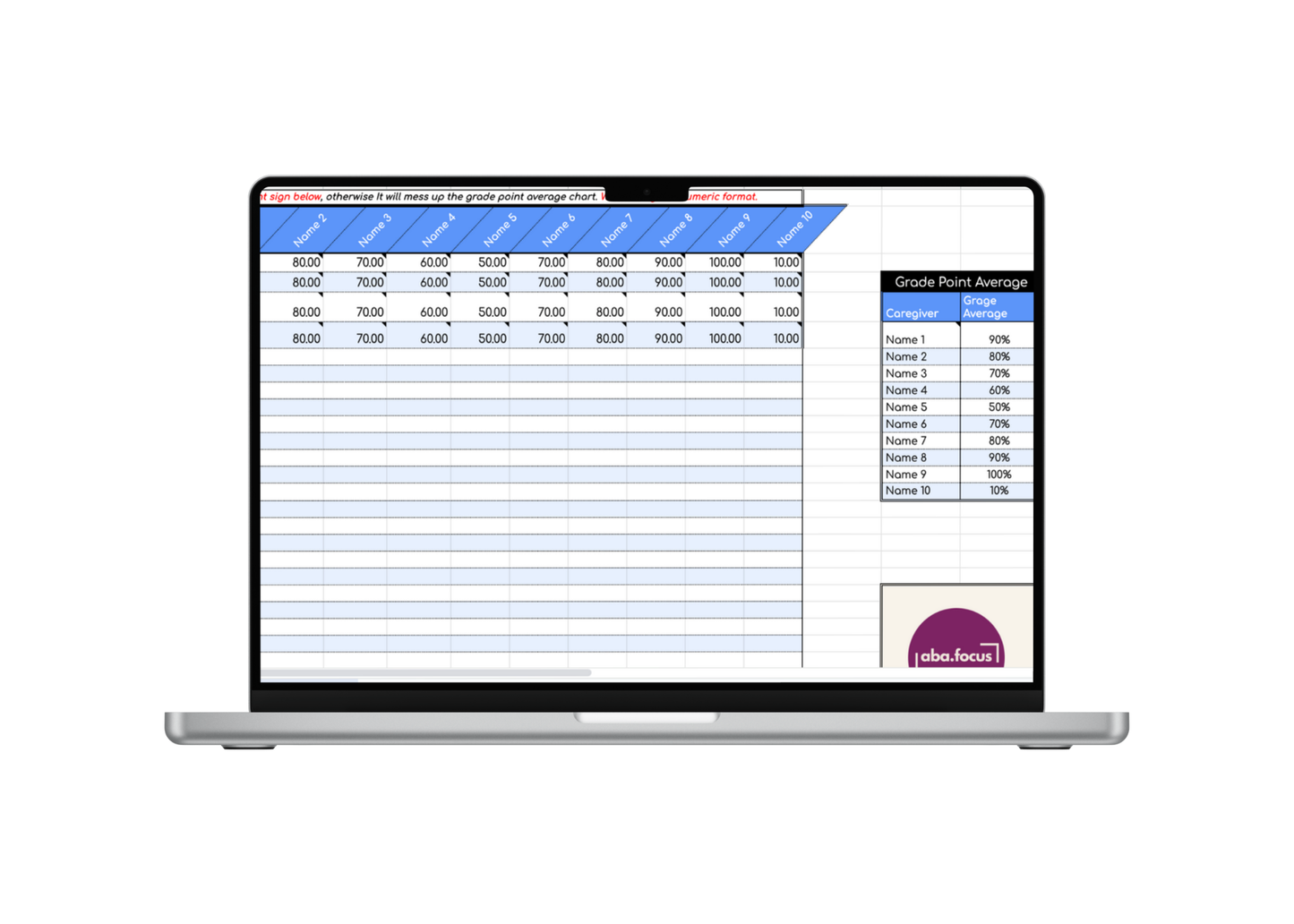 Google Sheet: Parent Training Grade Recorder